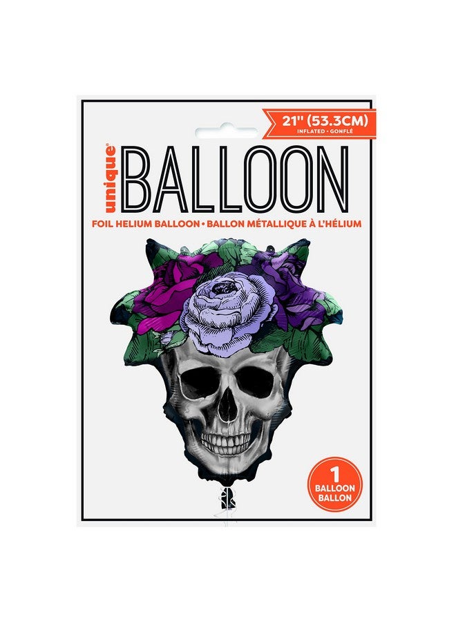 Unique Multicolor Floral Skull Giant-Shaped Foil Balloon - 21" (1 Pc) | Unique & Eye-catching Decor for Halloween Parties & Events - Image 2