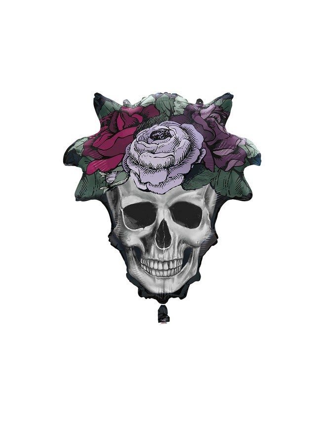 Unique Multicolor Floral Skull Giant-Shaped Foil Balloon - 21" (1 Pc) | Unique & Eye-catching Decor for Halloween Parties & Events - Image 1