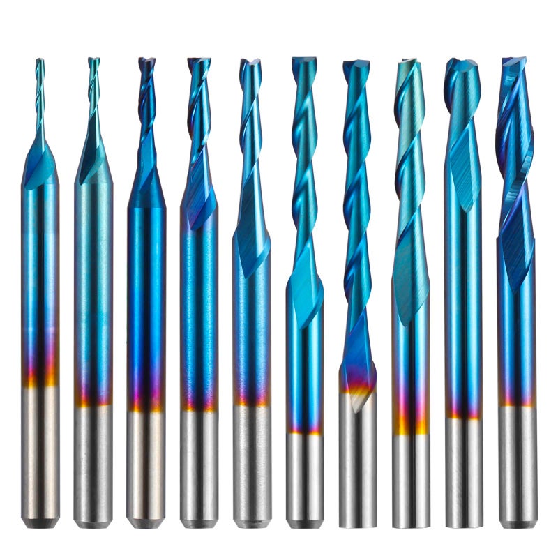 Genmitsu 10pcs 2-Flute Nano Blue Coat Flat Nose Spiral End Mill, 1/8'' Shank, 1.0mm-3.175mm Cutting Diameter, CNC Router Bits for Wood Working Acrylic MDF PVC ABS, FN10A - Image 1