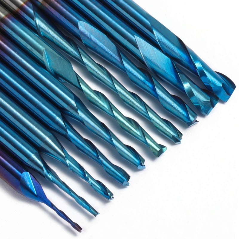 Genmitsu 10pcs 2-Flute Nano Blue Coat Flat Nose Spiral End Mill, 1/8'' Shank, 1.0mm-3.175mm Cutting Diameter, CNC Router Bits for Wood Working Acrylic MDF PVC ABS, FN10A - Image 2