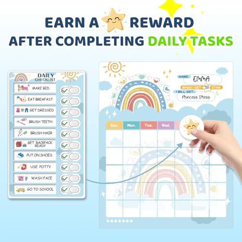 CustomMaster Upgraded Slider 4 in 1 Reward Chart for Kids, Reusable Bedtime/Morning/Daily Routine Chart for Kids, Magnetic Chore Chart for Kids Toddlers, Sticker Chart for Kids Behavior Chart for Kids at Home - Image 2