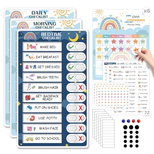 CustomMaster Upgraded Slider 4 in 1 Reward Chart for Kids, Reusable Bedtime/Morning/Daily Routine Chart for Kids, Magnetic Chore Chart for Kids Toddlers, Sticker Chart for Kids Behavior Chart for Kids at Home - Image 1