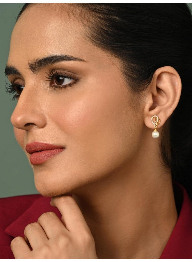 CLARA 925 Sterling Silver Zahab Pearl Interlocked Drop Earrings | Gold Plated, Swiss Zirconia |Gift for Women and Girls - Image 3