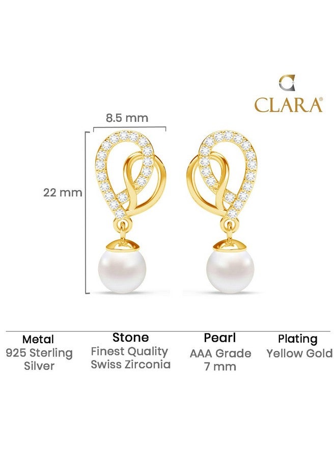 CLARA 925 Sterling Silver Zahab Pearl Interlocked Drop Earrings | Gold Plated, Swiss Zirconia |Gift for Women and Girls - Image 5