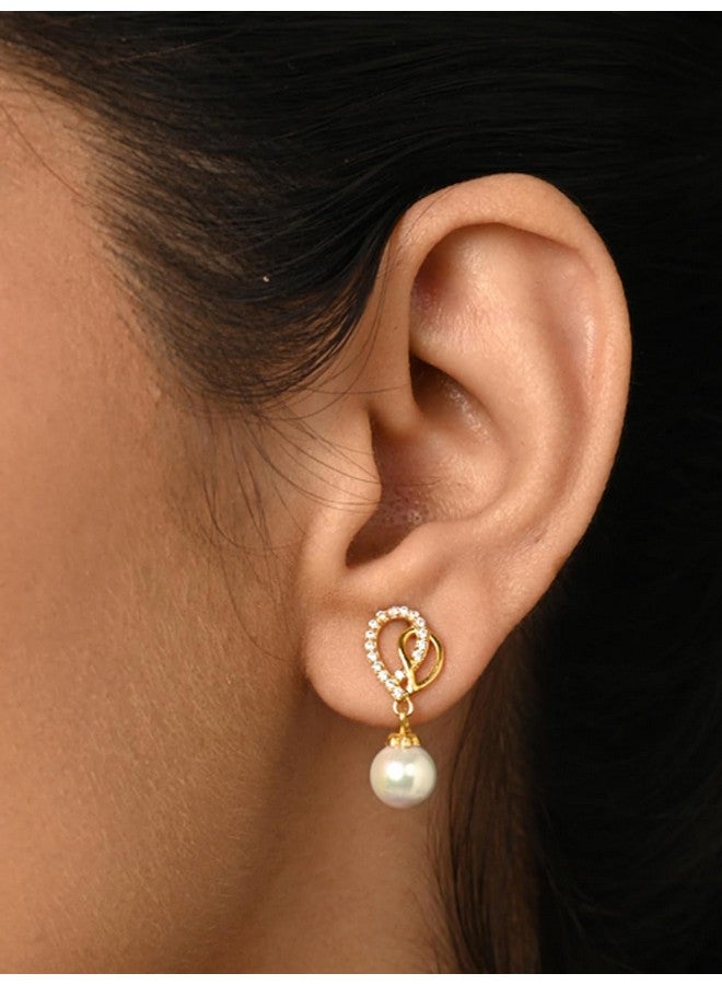 CLARA 925 Sterling Silver Zahab Pearl Interlocked Drop Earrings | Gold Plated, Swiss Zirconia |Gift for Women and Girls - Image 4