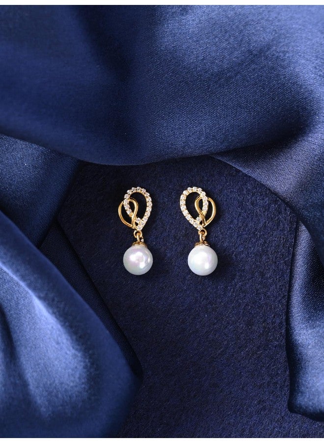 CLARA 925 Sterling Silver Zahab Pearl Interlocked Drop Earrings | Gold Plated, Swiss Zirconia |Gift for Women and Girls - Image 2