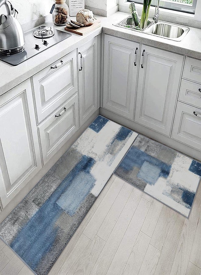ArtSocket Kitchen Rugs and Mats Non Skid Washable Set of 2, Navy Blue Grey Abstract Kitchen Runner Rug, Painting Gray Vintage Retro Kitchen Floor Mat Under Sink Mat Throw Rug for Doormat - Image 2