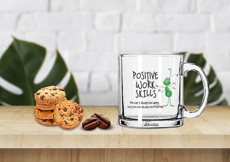 TONKWALAS Positive Work Skills Printed Transparent Glass Coffee and Tea Mug for Best Boss Gift/Birthday Gift/Employee’s Gift Idea (325 ML) - Image 2