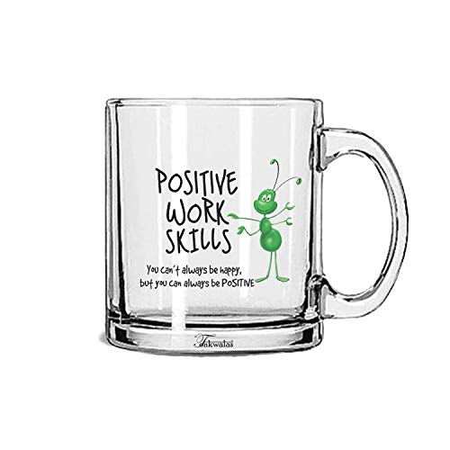 TONKWALAS Positive Work Skills Printed Transparent Glass Coffee and Tea Mug for Best Boss Gift/Birthday Gift/Employee’s Gift Idea (325 ML) - Image 1