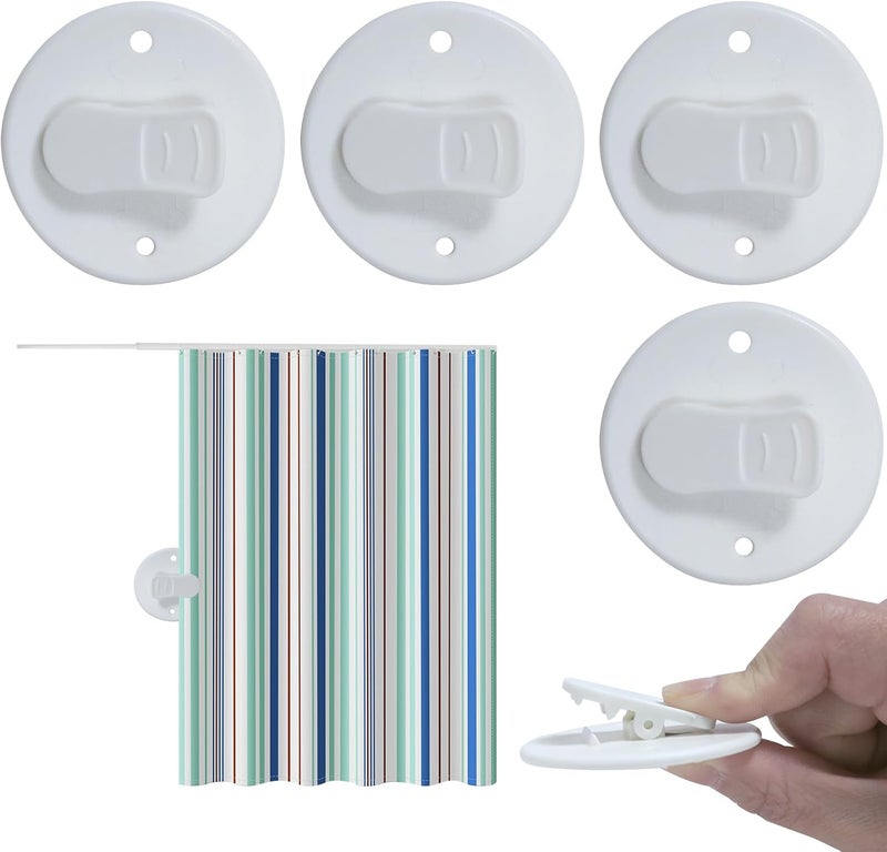 AxiyanX Shower Splash Guard Clip,4Pcs Self Adhesive Shower Curtain Clips,Shower Curtain Clips for Inside Shower,Shower Curtain Holder for The Wall Weight Clip(White) (A-White) - Image 1