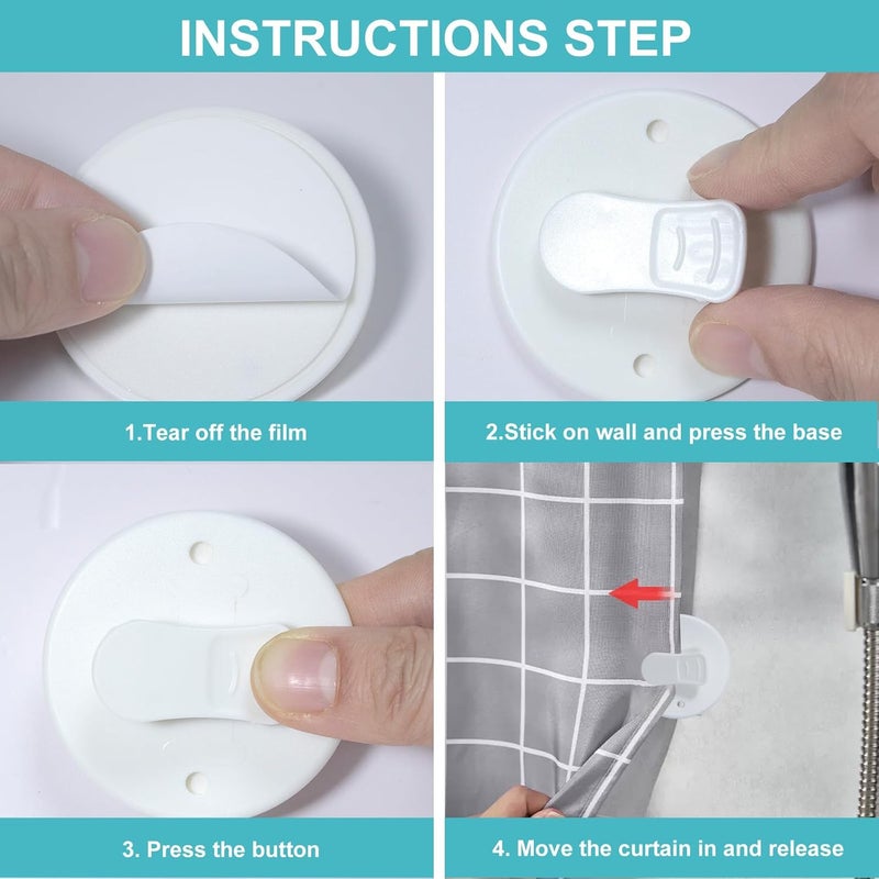 AxiyanX Shower Splash Guard Clip,4Pcs Self Adhesive Shower Curtain Clips,Shower Curtain Clips for Inside Shower,Shower Curtain Holder for The Wall Weight Clip(White) (A-White) - Image 4