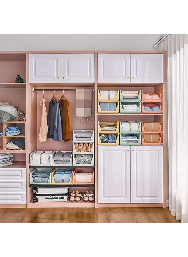 JEYANG Foldable Plastic Wardrobe Organizer - Stackable Storage Solution for Clothes, Ideal for Bathroom, Kitchen, and Bedroom Use (Pack of 8, Pink) - Image 3