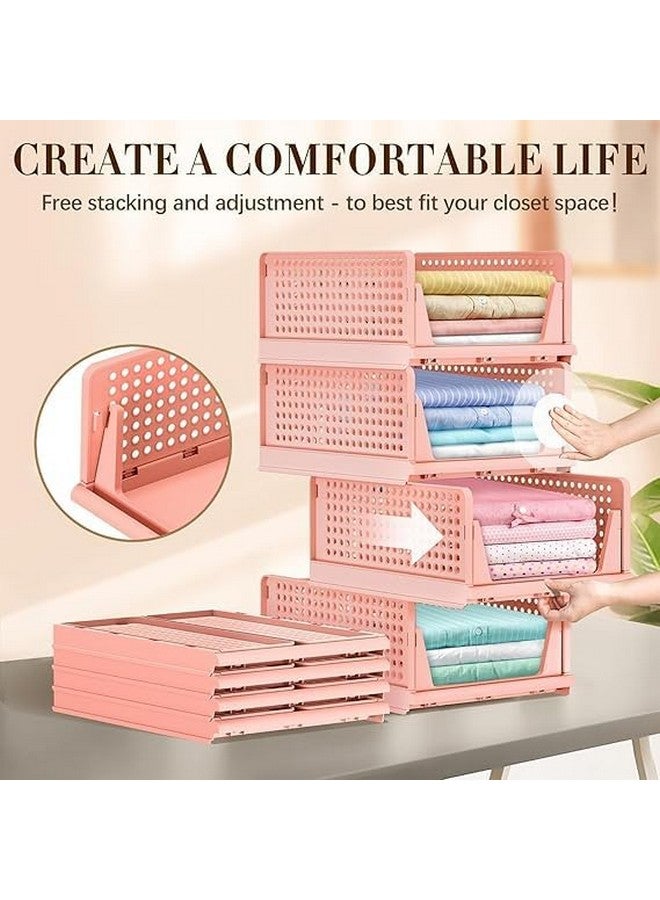 JEYANG Foldable Plastic Wardrobe Organizer - Stackable Storage Solution for Clothes, Ideal for Bathroom, Kitchen, and Bedroom Use (Pack of 8, Pink) - Image 4