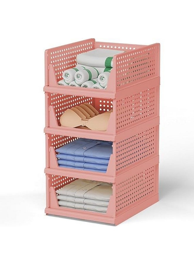 JEYANG Foldable Plastic Wardrobe Organizer - Stackable Storage Solution for Clothes, Ideal for Bathroom, Kitchen, and Bedroom Use (Pack of 8, Pink) - Image 1