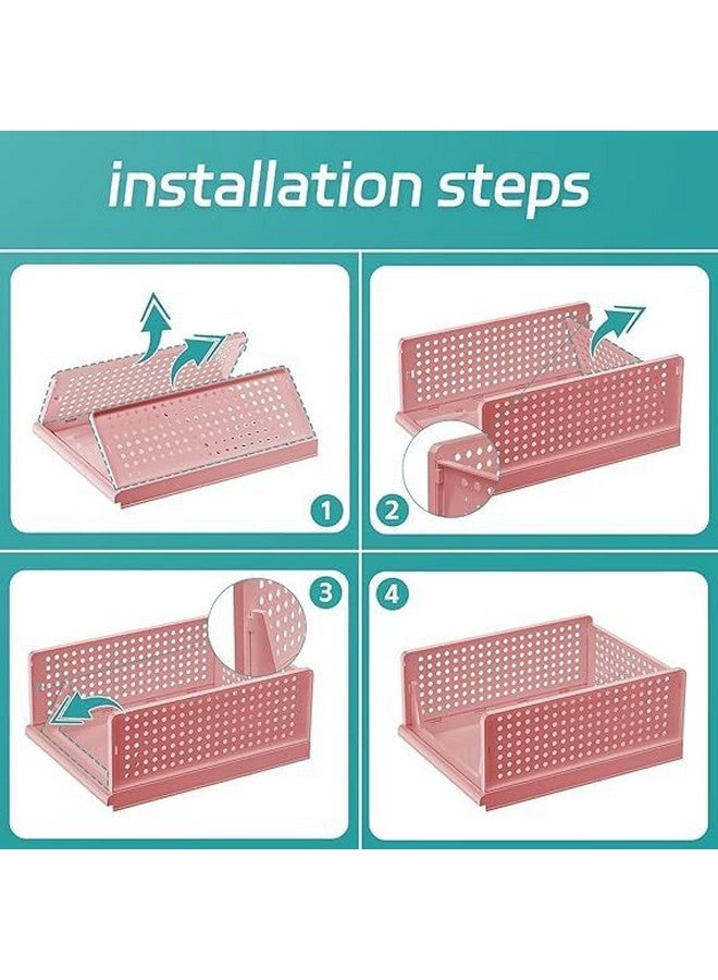 JEYANG Foldable Plastic Wardrobe Organizer - Stackable Storage Solution for Clothes, Ideal for Bathroom, Kitchen, and Bedroom Use (Pack of 8, Pink) - Image 2