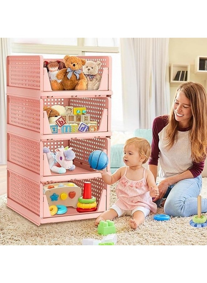 JEYANG Foldable Plastic Wardrobe Organizer - Stackable Storage Solution for Clothes, Ideal for Bathroom, Kitchen, and Bedroom Use (Pack of 8, Pink) - Image 5
