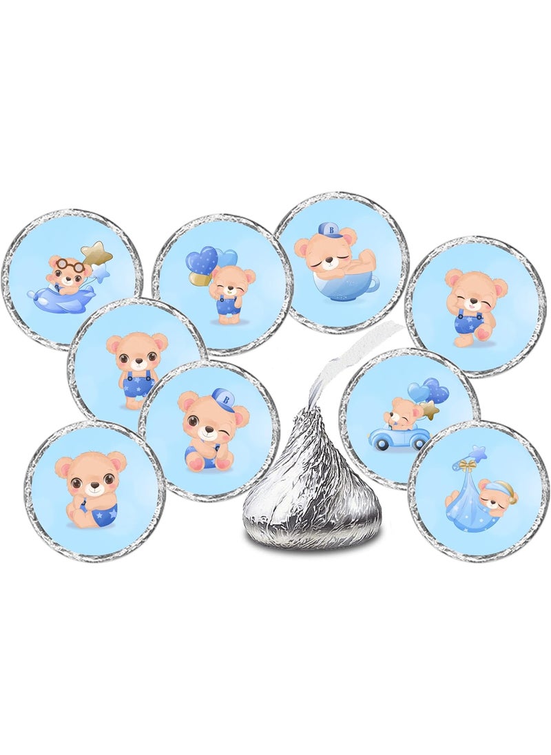 RokAPary 216 Blue Baby Bear Baby Shower Kisses Stickers Baby Shower Or Baby Sprinkle Party Decorations and Favors Cute Boy Kisses Labels Candy not Included Made in USA  - Image 1