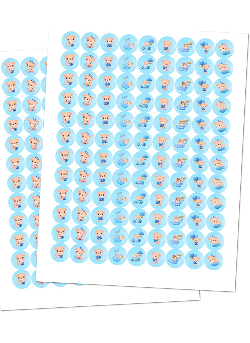 RokAPary 216 Blue Baby Bear Baby Shower Kisses Stickers Baby Shower Or Baby Sprinkle Party Decorations and Favors Cute Boy Kisses Labels Candy not Included Made in USA  - Image 2