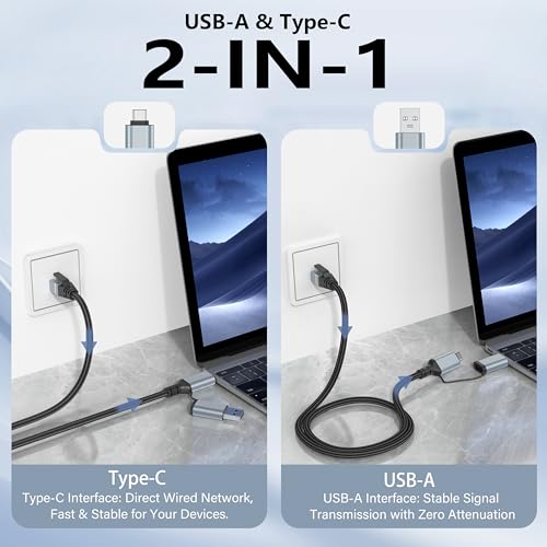 Dacrown USB C to Ethernet Cable 3 FT, Type C to RJ45 LAN Cord, Gigabit Network Internet Adapter, Directly Connected, Thunderbolt 4/3 Compatible with MacBook Air/Pro, XPS, iPhone 15 Series, Galaxy S24 - Image 2