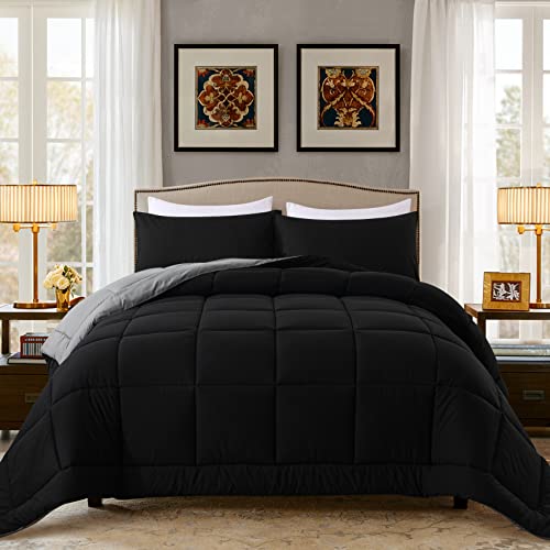DOWNCOOL Twin Comforter Set All Season Bedding Comforters Sets with 1 Pillow Case 2 Pieces Bed Set Down Alternative Comforter Set BlackGrey Twin Bedding Sets64x88