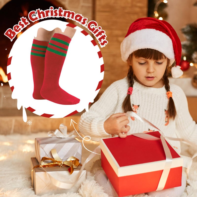 Zando جوارب كرة القدم للفتيات من زاندو للأطفال جوارب قطنية دافئة تصل إلى الركبة جوارب موحدة للبنات جوارب فريق كرة القدم المدرسي جوارب طويلة رياضية دافئة جوارب مخططة باللونين الأحمر والأبيض مقاس واحد - Image 5