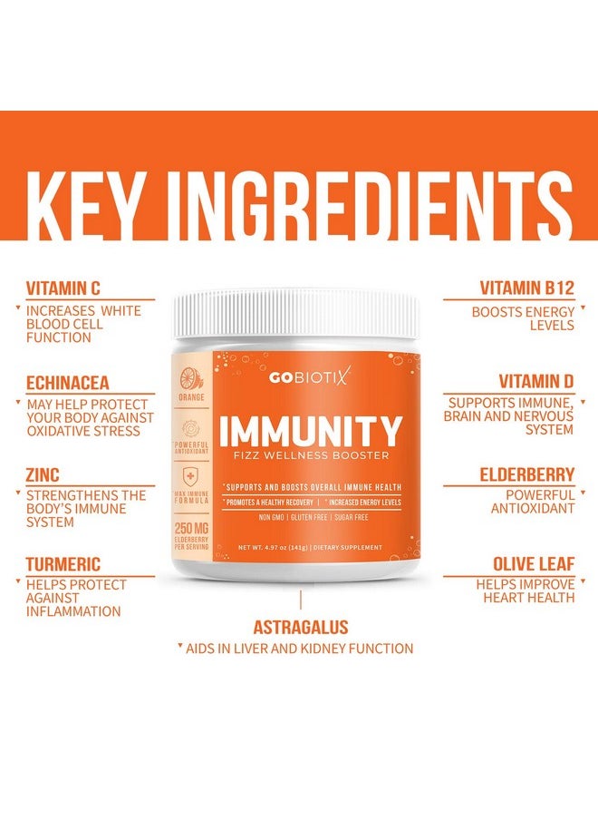 GoBiotix - Immune Support Supplement Immunity Defense Powder Wellness Booster Immune Boost Vegan Superfood Elderberry Turmeric Vitamin C Powder And B12 Supplement Nongmo Sugar Free (Orange) - Image 1
