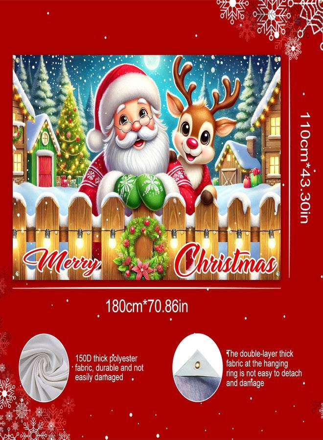 BlissYard Merry Christmas Santa Reindeer Banner 71x43 Inches Merry Christmas Tree Scene Banner Holiday Photography Background Indoor Outdoor Seasonal Party Wall Decoration Winter Backdrop - Image 5