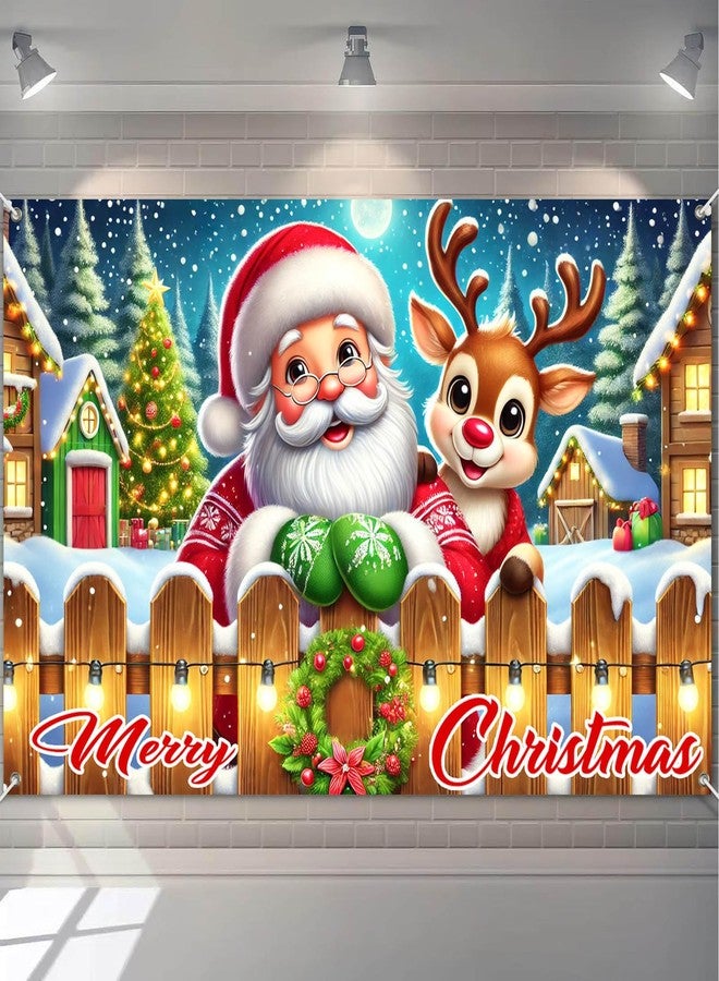 BlissYard Merry Christmas Santa Reindeer Banner 71x43 Inches Merry Christmas Tree Scene Banner Holiday Photography Background Indoor Outdoor Seasonal Party Wall Decoration Winter Backdrop - Image 1