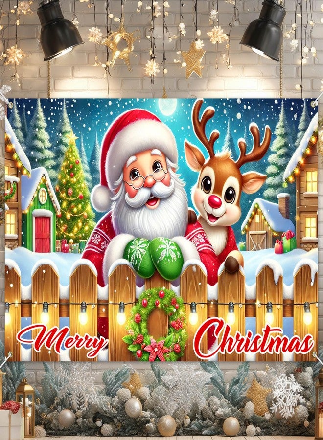BlissYard Merry Christmas Santa Reindeer Banner 71x43 Inches Merry Christmas Tree Scene Banner Holiday Photography Background Indoor Outdoor Seasonal Party Wall Decoration Winter Backdrop - Image 2