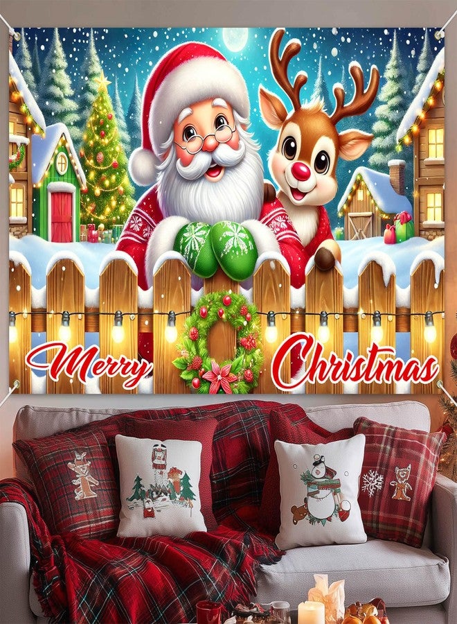 BlissYard Merry Christmas Santa Reindeer Banner 71x43 Inches Merry Christmas Tree Scene Banner Holiday Photography Background Indoor Outdoor Seasonal Party Wall Decoration Winter Backdrop - Image 4