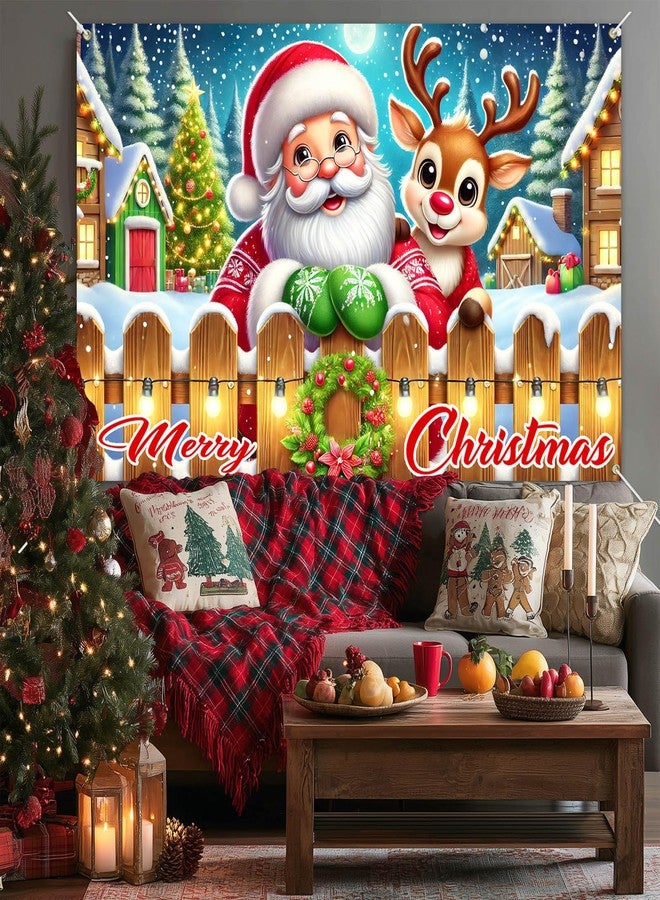 BlissYard Merry Christmas Santa Reindeer Banner 71x43 Inches Merry Christmas Tree Scene Banner Holiday Photography Background Indoor Outdoor Seasonal Party Wall Decoration Winter Backdrop - Image 3