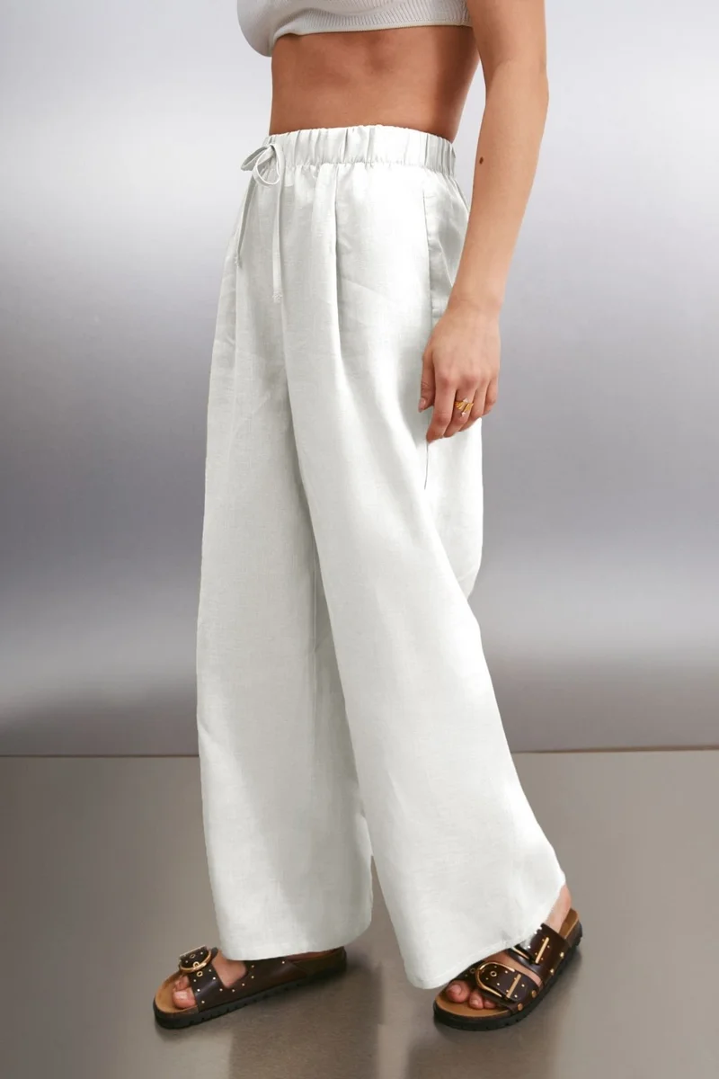 جريميلانج MELANTHA Women's Trousers Linen White Trousers