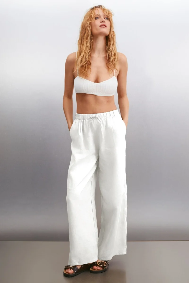 جريميلانج MELANTHA Women's Trousers Linen White Trousers