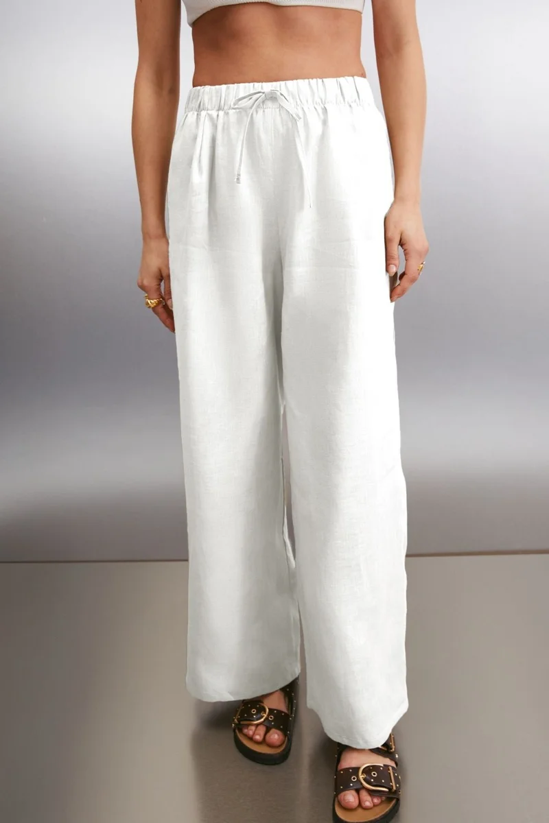 جريميلانج MELANTHA Women's Trousers Linen White Trousers