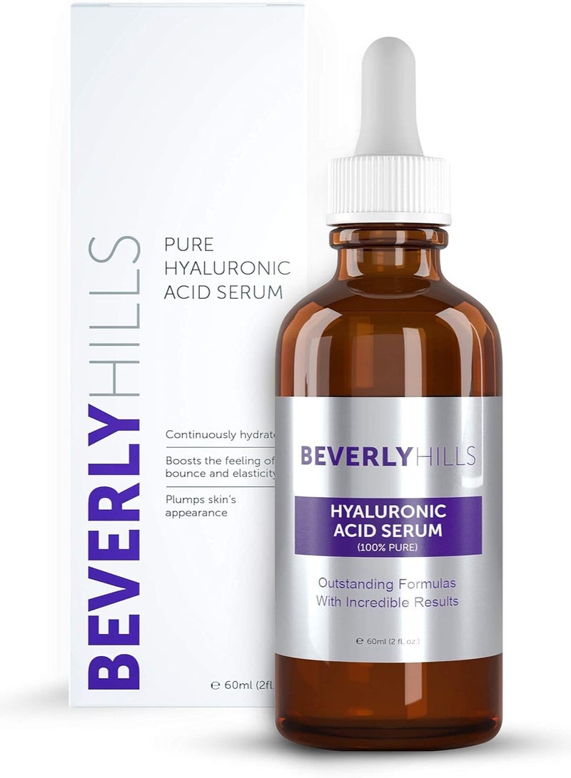 Beverly Hills 100 percent Pure Hyaluronic Acid Serum for Face for Hydrating Skin and Targeting Wrinkles Anti Aging Hyaluronic Acid Moisturizer for Intense Hydration 60mL150 Day Supply - Image 1