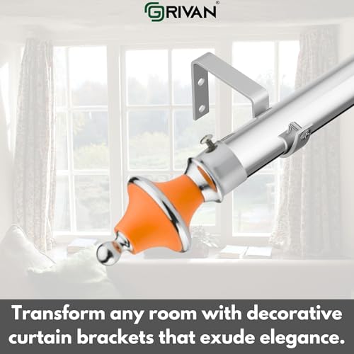 GRIVAN Stainless Steel & ABS Curtain Bracket Parda Holder with Support 1 Inch Rod Pocket Finials Designer Door and Window Rod Support Fittings, Curtain Rod Holder (Pair of 6, Orange ) - Image 5