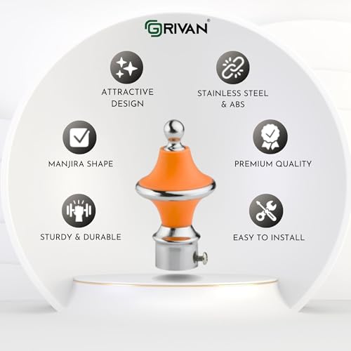 GRIVAN Stainless Steel & ABS Curtain Bracket Parda Holder with Support 1 Inch Rod Pocket Finials Designer Door and Window Rod Support Fittings, Curtain Rod Holder (Pair of 6, Orange ) - Image 2