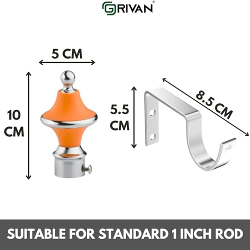GRIVAN Stainless Steel & ABS Curtain Bracket Parda Holder with Support 1 Inch Rod Pocket Finials Designer Door and Window Rod Support Fittings, Curtain Rod Holder (Pair of 6, Orange ) - Image 3