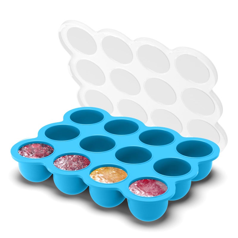 Samuelworld Baby Food Storage Container, 12 Portions x 2.5oz - BPA Free Silicone Freezer Tray with Clip-On Lid for Breast Milk Storage, Homemade Baby Food, Vegetable & Fruit Purees - Blue - Image 1