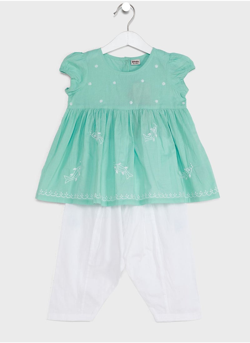 Fabindia - Kids Embroidered Dress & Salwar Set - Image 1