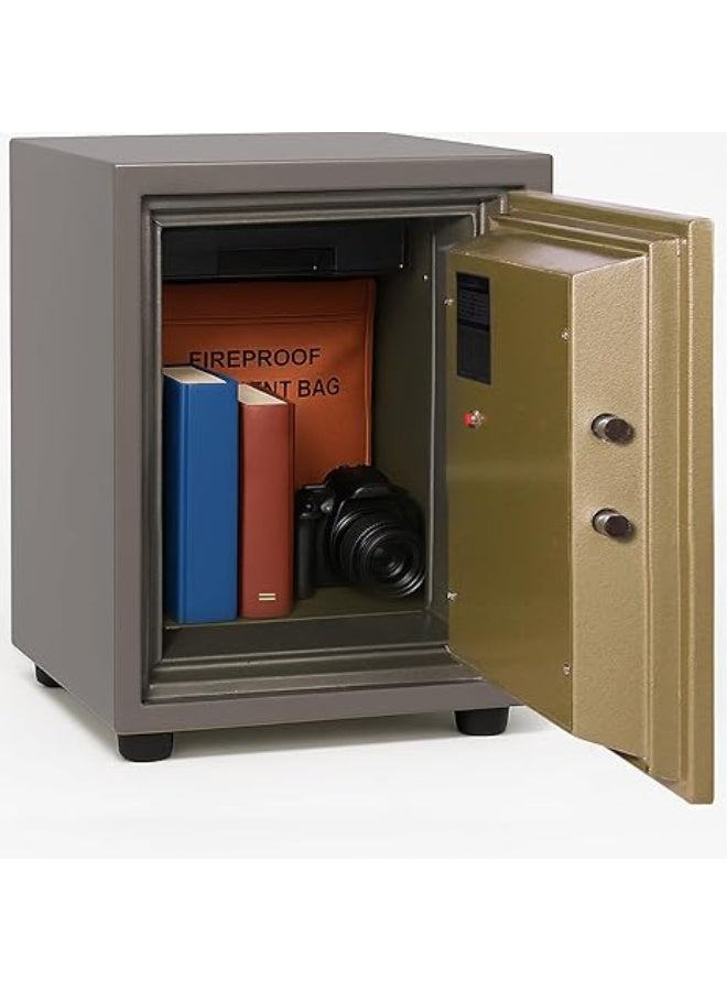 VITION Fireproof Safe Box with Dual Digital Keypad & Key Lock for Passport Cash Jewelries Home Office (Size 45x34.4x35cm, 42kg) Grey/Green - Image 5