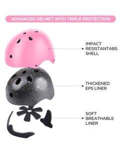 Arabest Kids Bike Helmet Set Skateboard Knee Pads Kids Helmet Elbow Pads Wrist Guards Adjustable for 2~8yrs Girl Boy Kids Protective Gear Set for Sport Cycling Bike Roller Skating Scooter (Pink)  - Image 3