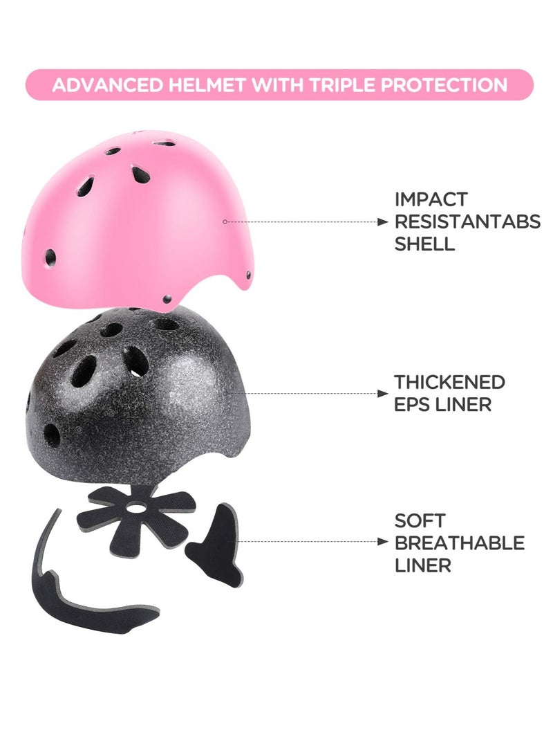 Arabest Kids Bike Helmet Set Skateboard Knee Pads Kids Helmet Elbow Pads Wrist Guards Adjustable for 2~8yrs Girl Boy Kids Protective Gear Set for Sport Cycling Bike Roller Skating Scooter (Pink) - Image 3