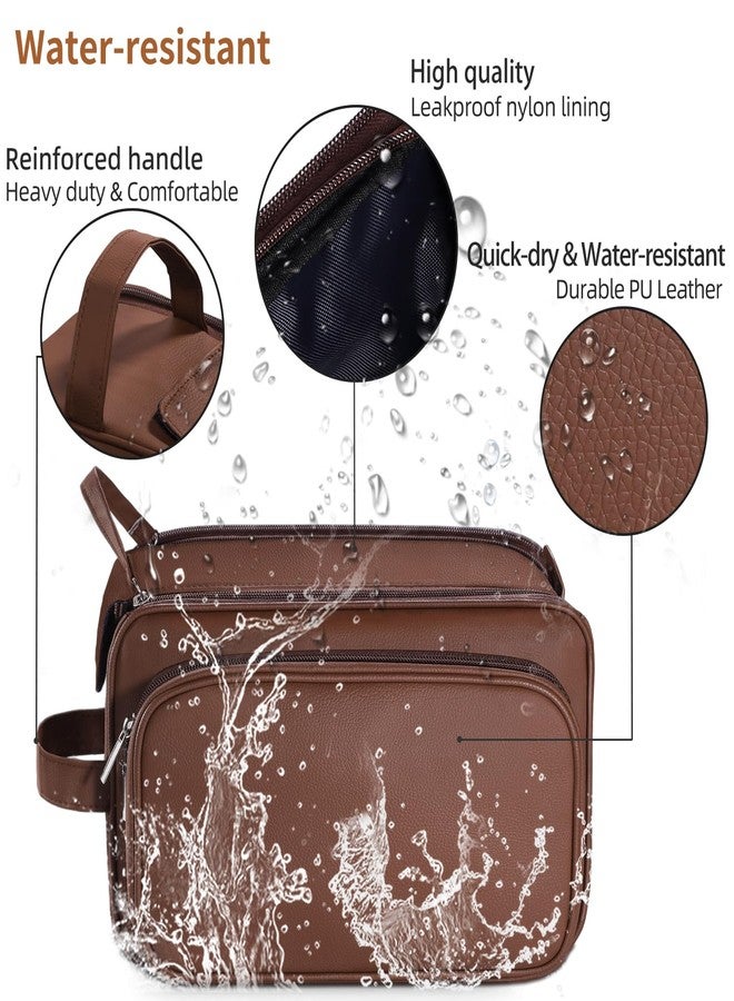 Buruis Extra Large Toiletry Bag for Men, Travel Toiletry Organizer Dopp Kit Water-resistant Shaving Bags, PU Leather Cosmetic Bathroom Shower Bag for Toiletries, Grooming, Accessories (Brown) - Image 3