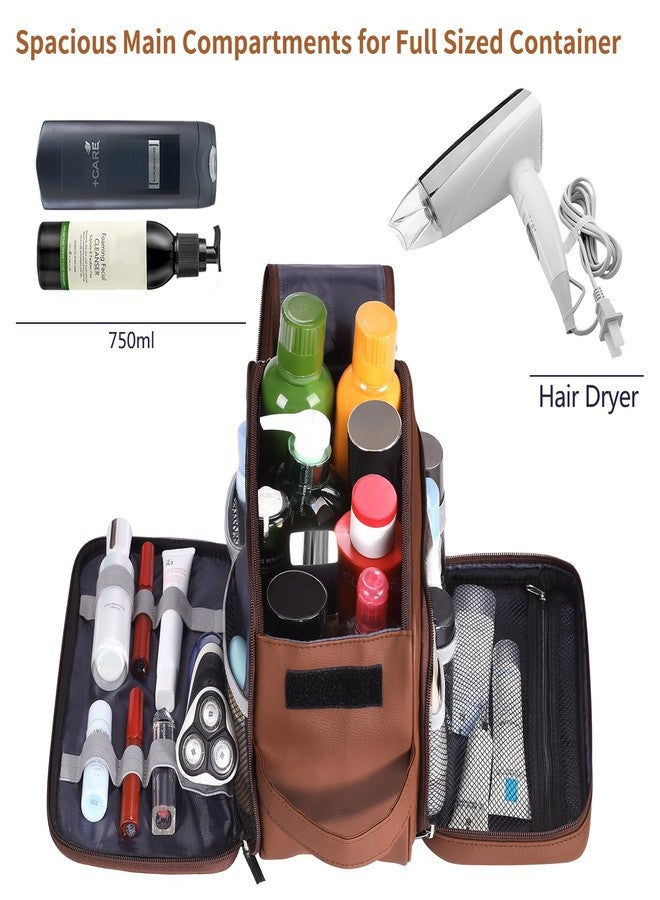 Buruis Extra Large Toiletry Bag for Men, Travel Toiletry Organizer Dopp Kit Water-resistant Shaving Bags, PU Leather Cosmetic Bathroom Shower Bag for Toiletries, Grooming, Accessories (Brown) - Image 2