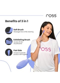 ROSS Ross Silicone Face Mask Applicator & Lip Cleansing Brush Made With Ultra Hygienic Soft Silicone bristle for Gentle Exfoliation (Purple)  - Image 3