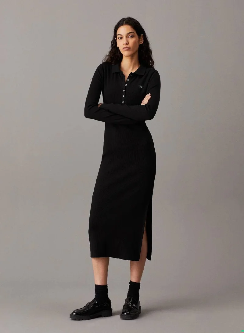 Calvin Klein Jeans Long Ribbed Cotton Polo Dress