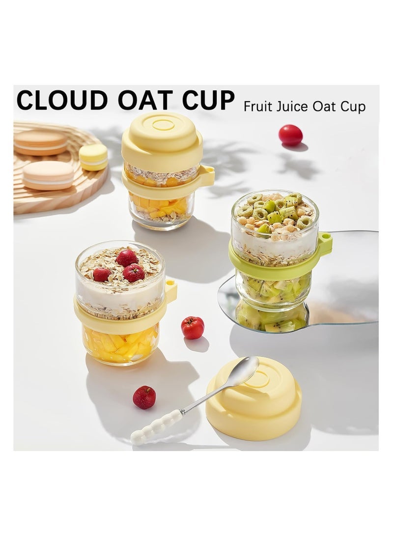 general 4-Pack 15-Ounce Glass Cereal Jars with Lids, Overnight Oats Containers with Spoons, Overnight Oats or Yogurt Cereal Jars, Colorful 4-Piece Set (Pink, Blue, Yellow, and Green) with Brushes - Image 2