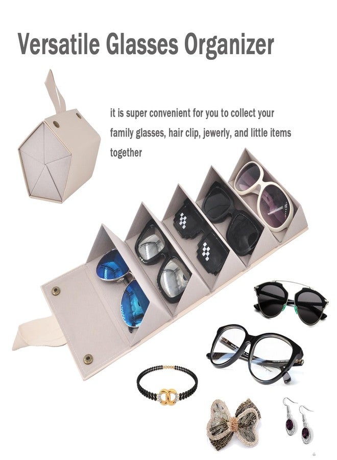Kenpal Sunglasses Storage Organizer Holder Foldable Travel Case with 5 Slot Compartments for Multiple Glasses (Beige) - Image 5