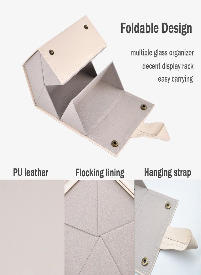 Kenpal Sunglasses Storage Organizer Holder Foldable Travel Case with 5 Slot Compartments for Multiple Glasses (Beige) - Image 4